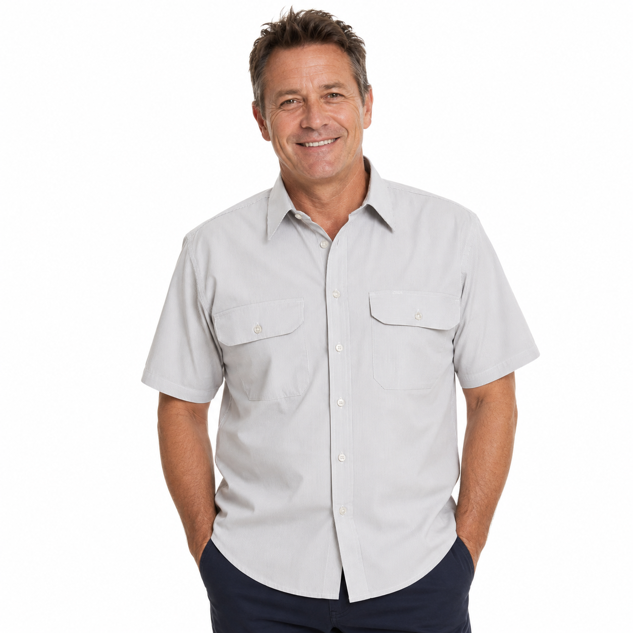 BISLEY SHORT SLEEVE SHIRT Everyday Casual Business Work Cotton Blend Check in Grey (Size Small)