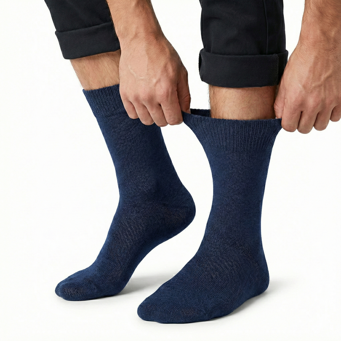 1x Pair COTTON Rich LOOSE TOP SOCKS Circulation Diabetic Comfort in Navy - 2-8