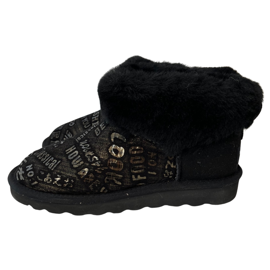 Womens Australian Sheepskin Wool Fur Mini UGG Ankle Boots in Black - 5