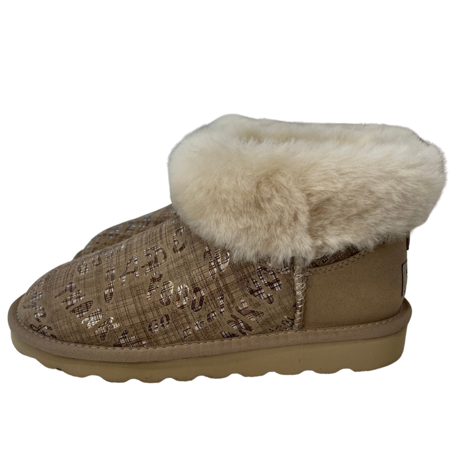 Womens Australian Sheepskin Wool Fur Mini UGG Ankle Boots in Sand - 4