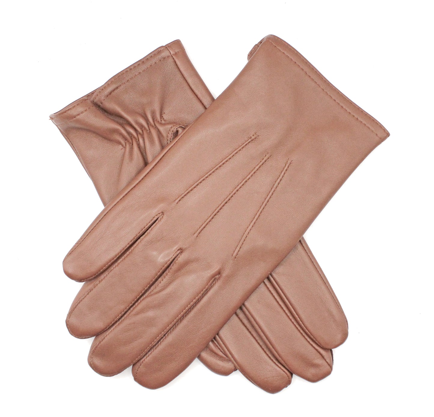Dents Mens Genuine Full Grain Leather Gloves 3 Point Stitch Fleece Lined Warm Winter - Cognac - X-Small