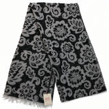 Large Pashmina Style Scarf Floral Wool Blend Womens Winter Wrap 200x40cm - Black