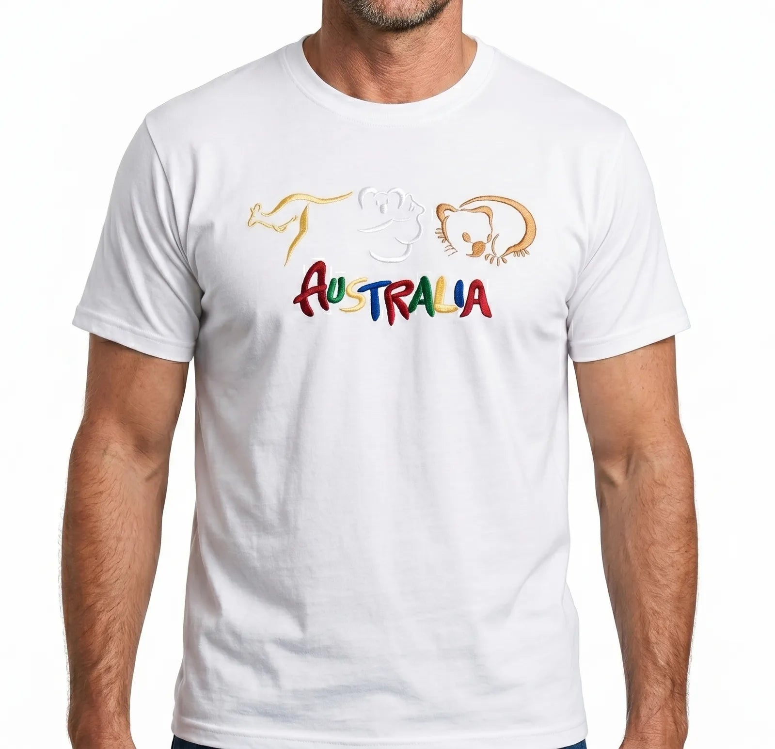 Adult Australia T Shirt Kangaroo Koala 100% Cotton Souvenir Tee Top - White - L