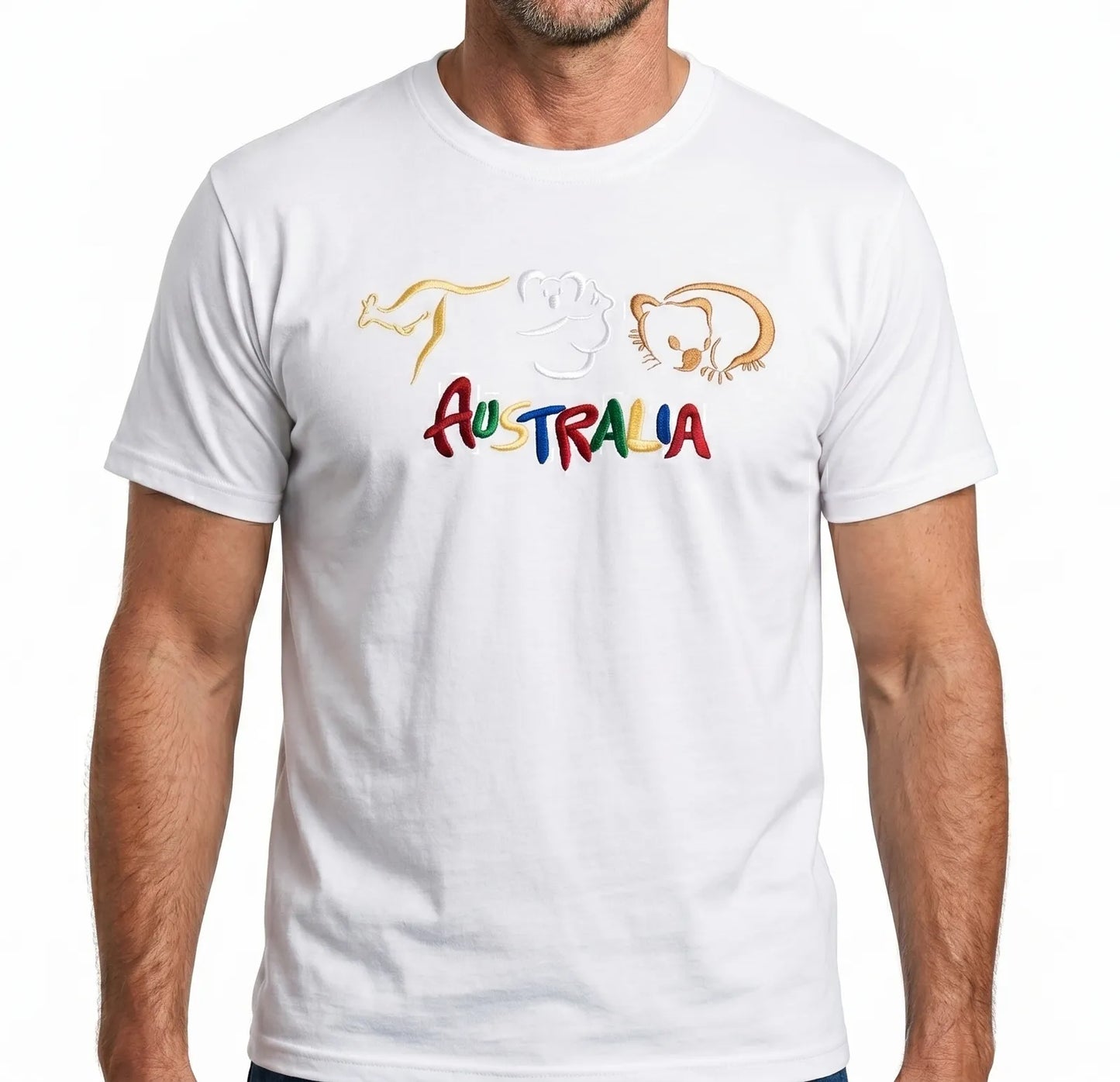 Adult Australia T Shirt Kangaroo Koala 100% Cotton Souvenir Tee Top - White - XL