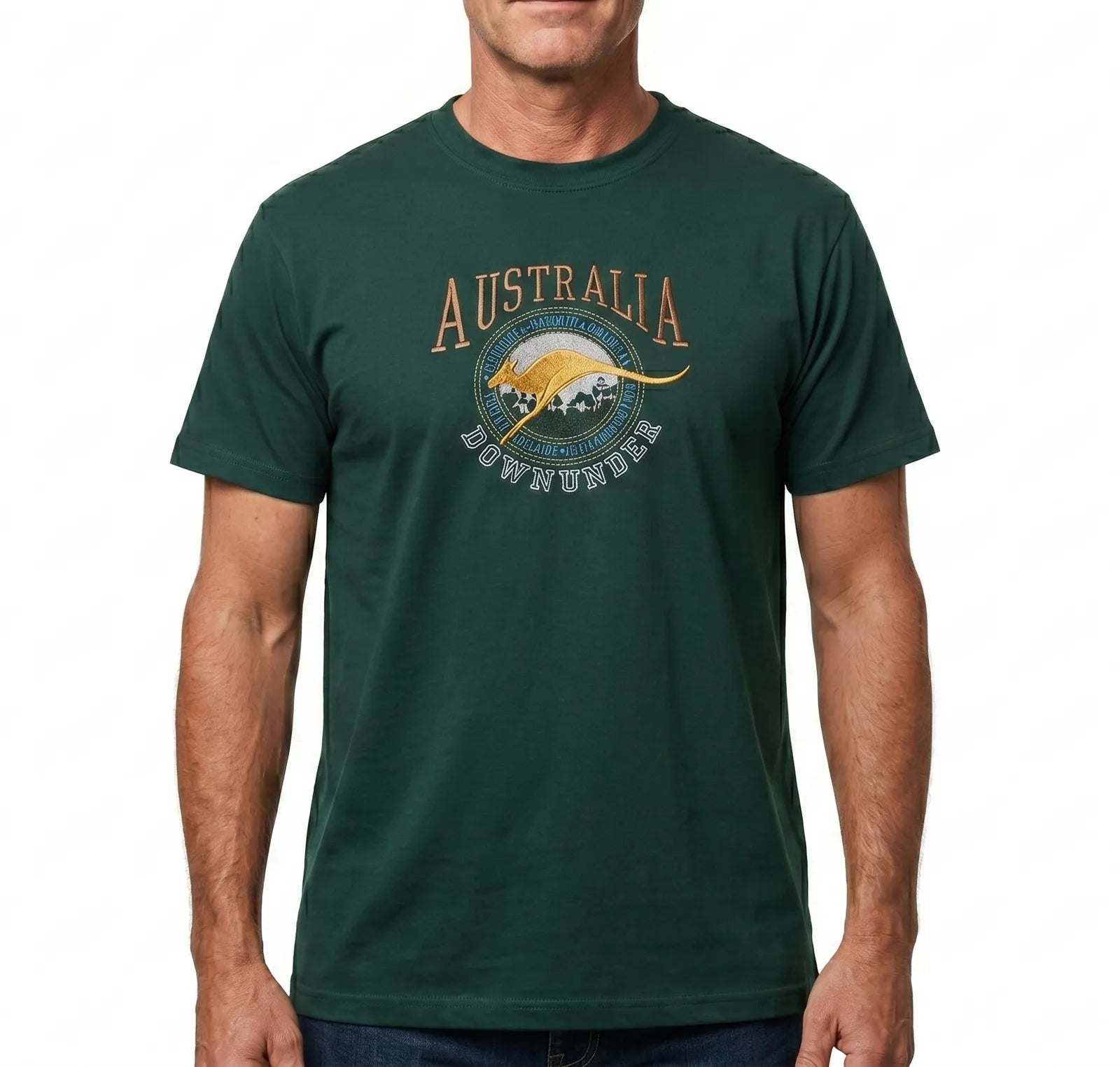 Adult Australia Kangaroo T Shirt Australia Day Souvenir Tee Top 100% Cotton - Bottle Green - L