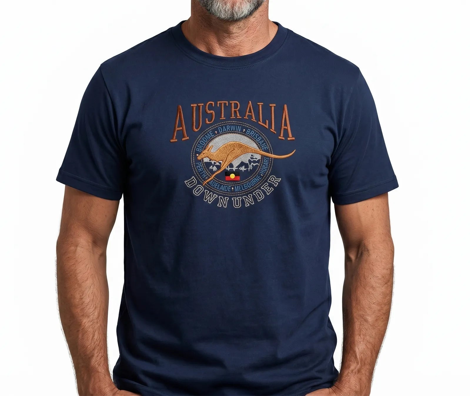 Adult Australia Kangaroo T Shirt Australia Day Souvenir Tee Top 100% Cotton - Navy - M
