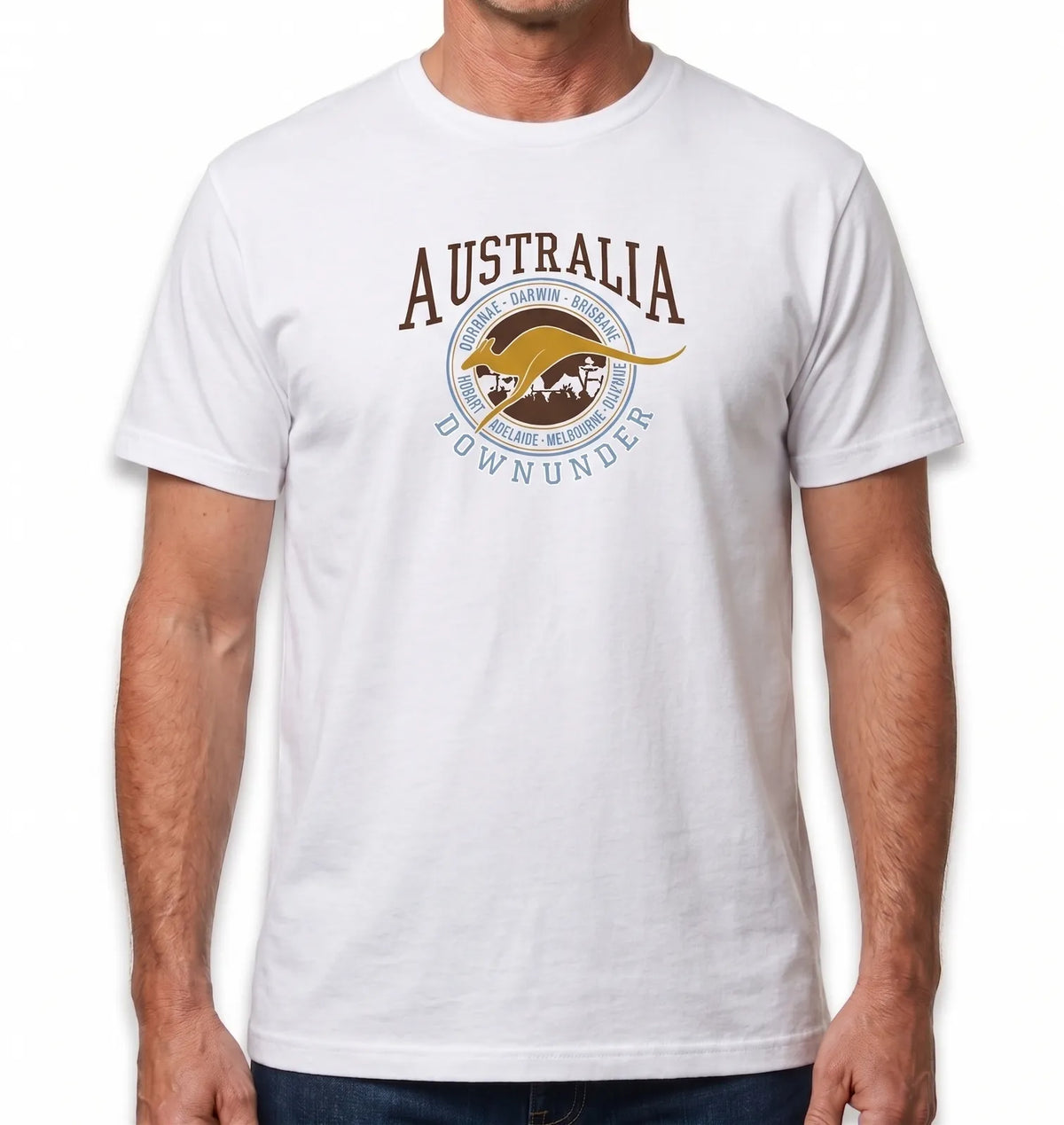Adult Australia Kangaroo T Shirt Australia Day Souvenir Tee Top 100% Cotton - White - XXL