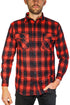 Mens Flannelette Long Sleeve Shirt 100% Cotton Check Authentic Flannel - Full Placket - Red  - 4XL