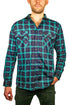 Mens 100% Cotton Flannelette Shirt Long Sleeve Check Authentic Flannel - Green/Navy - XXL