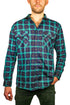 Mens 100% Cotton Flannelette Shirt Long Sleeve Check Authentic Flannel - Green/Navy - 9XL