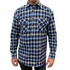 Mens Flannelette Long Sleeve Pullover Shirt 100% Cotton Flannel - Half Placket - Blue/Black - XXL