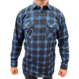 Mens Flannelette Long Sleeve Pullover Shirt 100% Cotton Flannel - Half Placket - Blue - 7XL