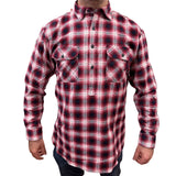 Mens Flannelette Long Sleeve Pullover Shirt 100% Cotton Flannel - Half Placket - Red/Navy - 7XL