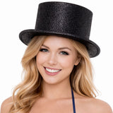 Glitter Top Hat Adult Costume Fancy Dress Party Plastic Tall Hat - Black