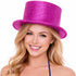 Glitter Top Hat Adult Costume Fancy Dress Party Plastic Tall Hat - Hot Pink