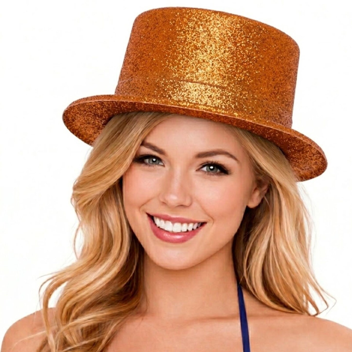 Glitter Top Hat Adult Costume Fancy Dress Party Plastic Tall Hat - Orange