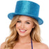 Glitter Top Hat Adult Costume Fancy Dress Party Plastic Tall Hat - Sky Blue