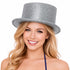 Glitter Top Hat Adult Costume Fancy Dress Party Plastic Tall Hat - Silver