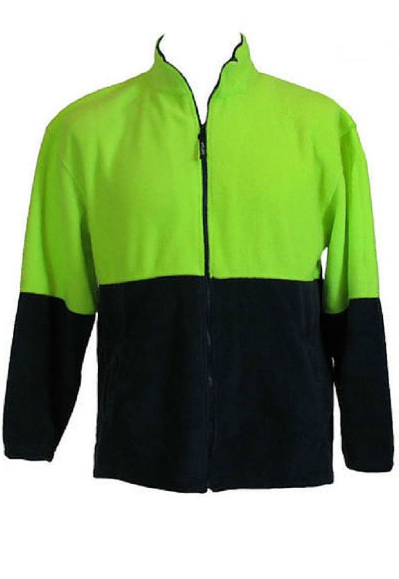 HI VIS POLAR FLEECE Jumper Full Zip Safety Workwear Fleecy Jacket Unisex - Yellow - XXL