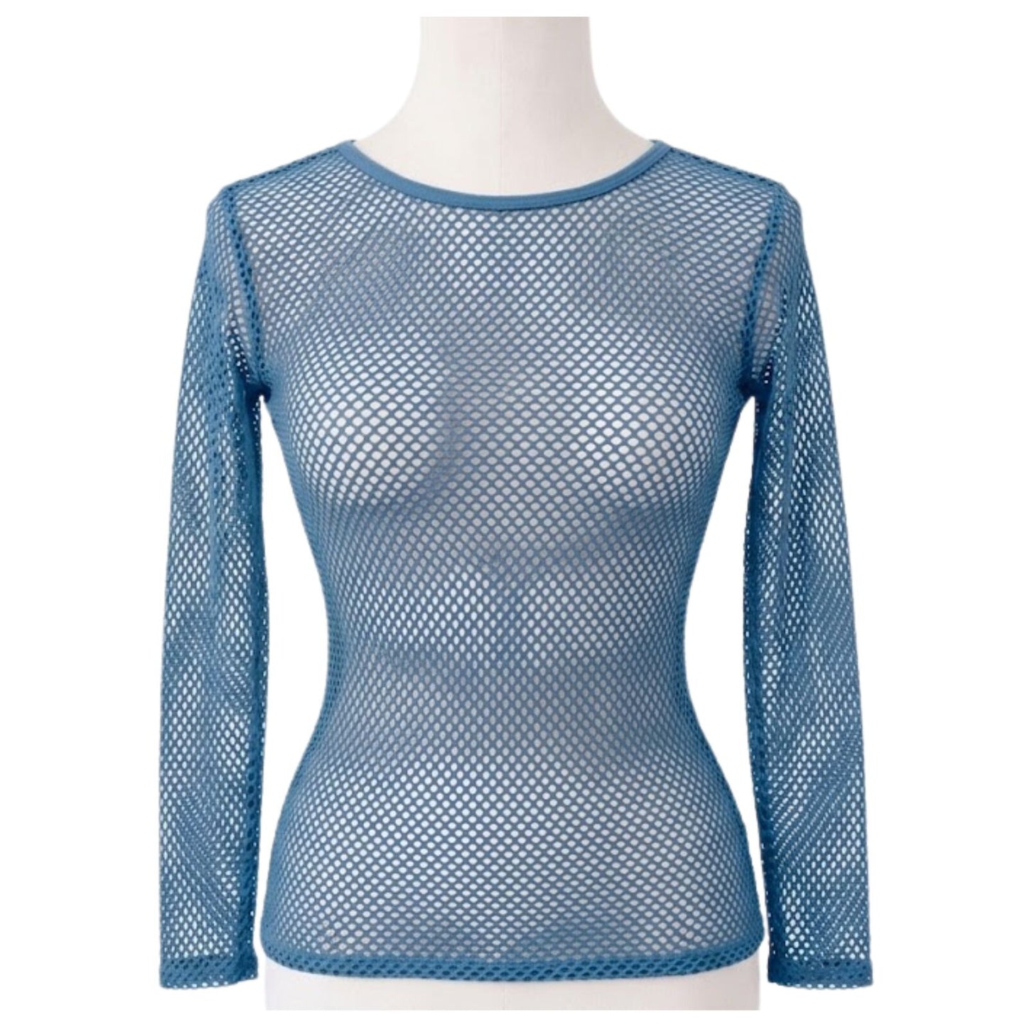 Womens Fishnet Mesh Top Long Sleeve Sheer See Through Party Costume - Blue