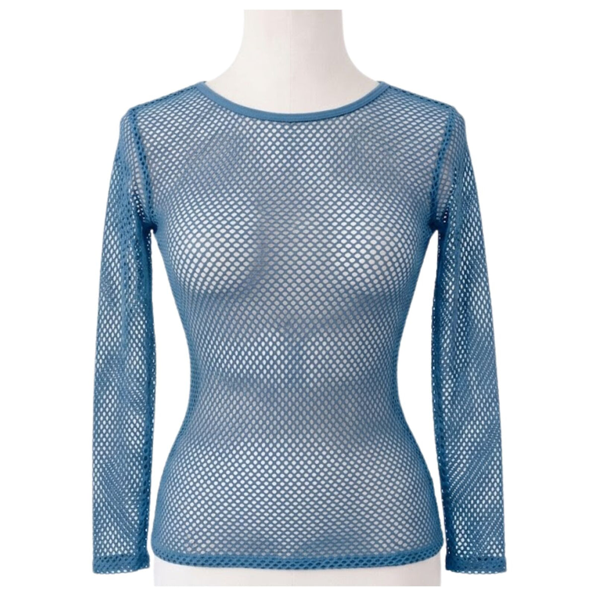 Womens Fishnet Mesh Top Long Sleeve Sheer See Through Party Costume - Blue