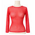 Womens Fishnet Mesh Top Long Sleeve Sheer See Through Party Costume - Red
