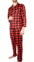 Mens Flannelette Pyjama Set 100% Cotton Long Sleeve Pants Soft Warm PJs - Red - L