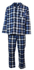 Mens Plus Size Flannelette Pyjamas 100% Cotton PJs Set Top Pants in Blue Check - 4XL