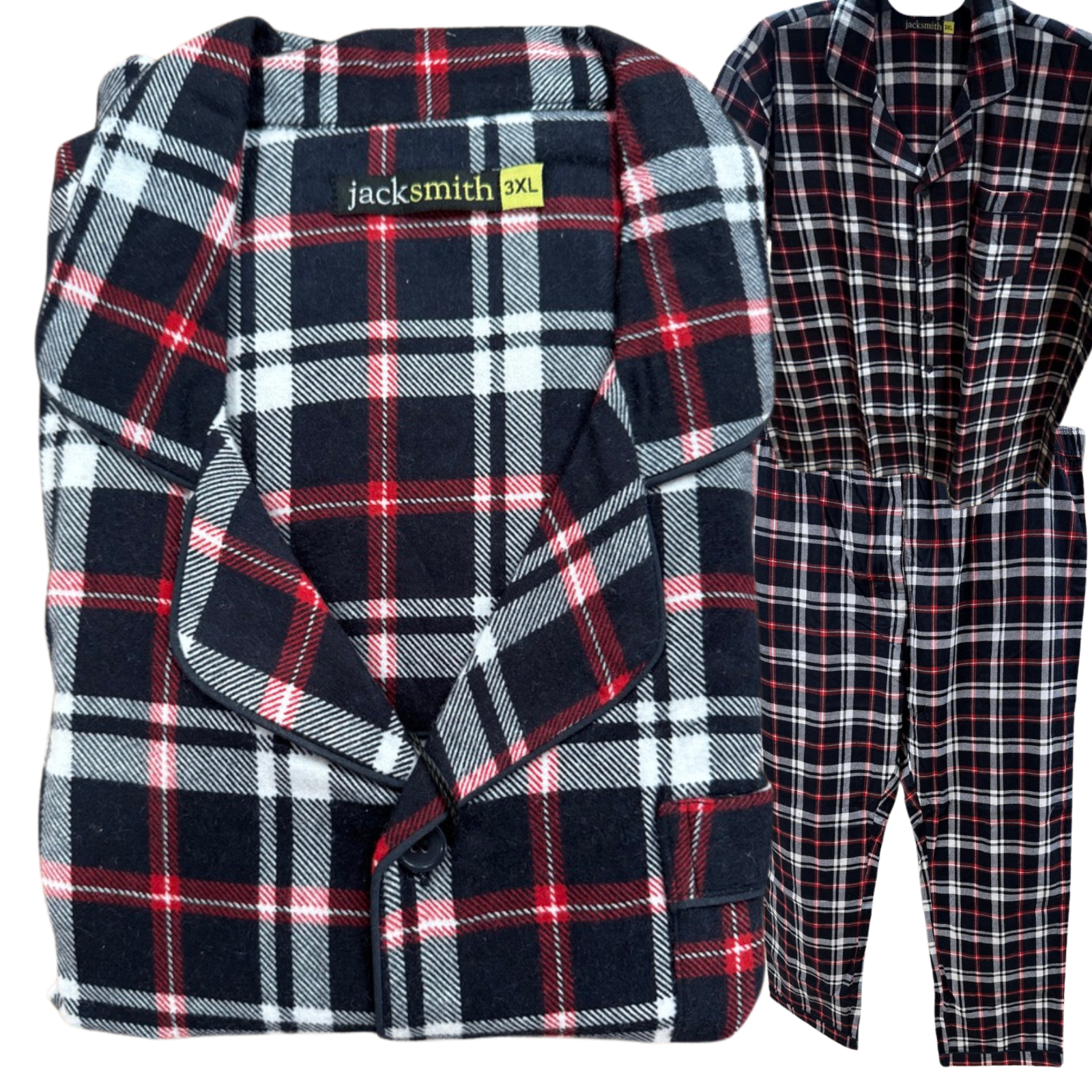 Mens Plus Size Flannelette Pyjamas 100% Cotton PJs Set Top Pants in Red Check - 5XL