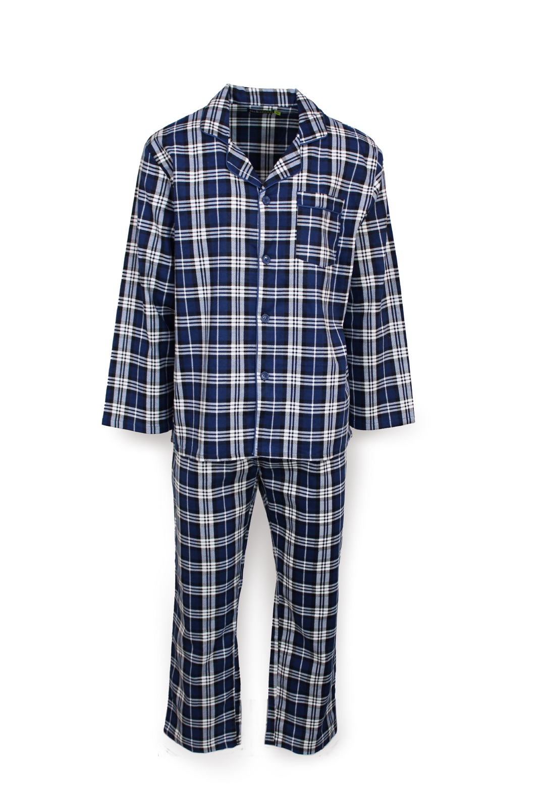 Mens Flannelette Pyjama Set Sleepwear Soft 100% Cotton PJs - Blue Check - S