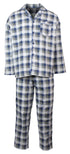 Mens Flannelette Pyjama Set Sleepwear Soft 100% Cotton PJs Two Piece - Light Blue Check - L