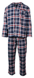 Mens Flannelette Pyjama Set Sleepwear Soft 100% Cotton PJs Two Piece - Navy/Red Check - L