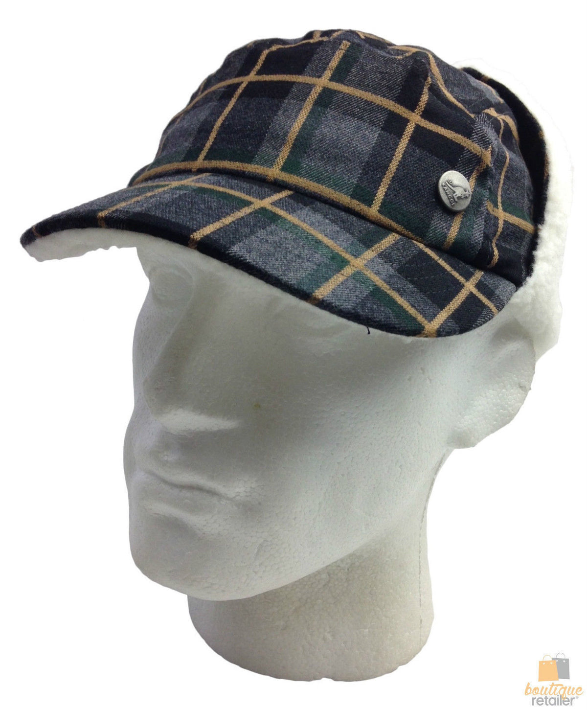 Plaid Supre Trapper Ushanka Hat Sherpa Lined Winter Ear Flap Cap - Grey/Black - S/M