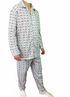 Mens Cotton Pajamas Pyjamas PJs Long Sleeve Shirt Tops + Pants Set Sleepwear - White/Blue - M