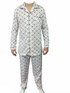 Mens Cotton Pajamas Pyjamas PJs Long Sleeve Shirt Tops + Pants Set Sleepwear - White/Brown - XXL