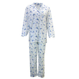 Womens Pyjama Set 100% Cotton Long Sleeve Button Up PJs Sleepwear - Blue Floral - 12