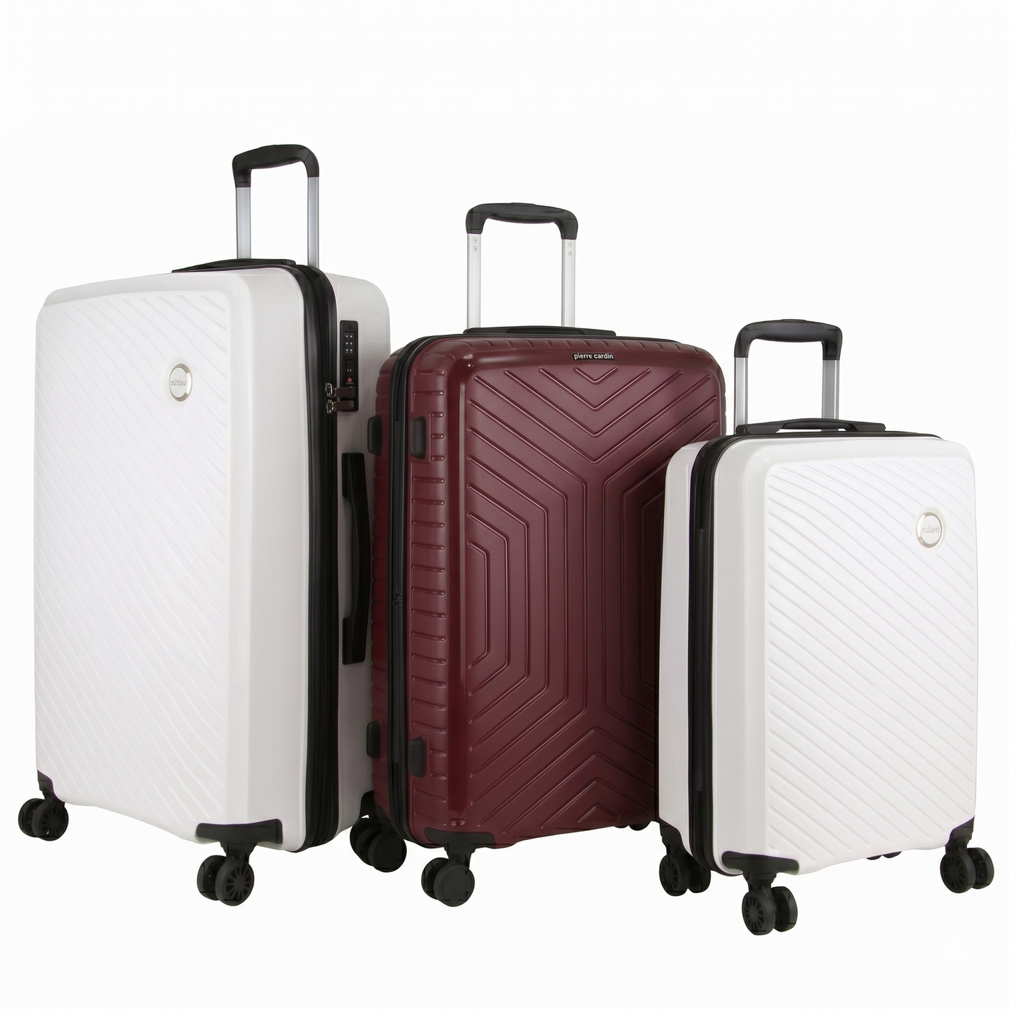 Pierre Cardin x Milleni 3-Piece Hardshell Super Light Luggage Bags Travel Suitcase - Burgundy/White