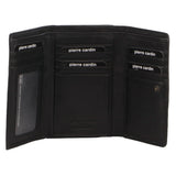 Pierre Cardin Womens Leather Woven Design Tri Fold RFID Wallet Travel in Black