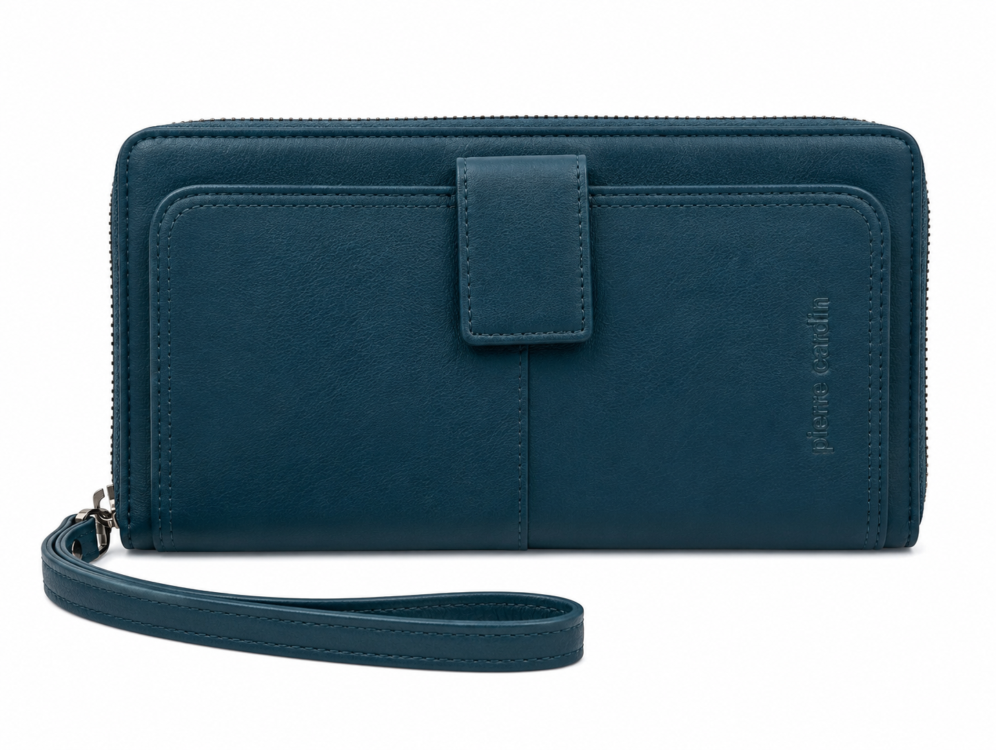 Pierre Cardin Womens Leather Zip Around Wallet RFID Blocking w/ Wristlet in Navy