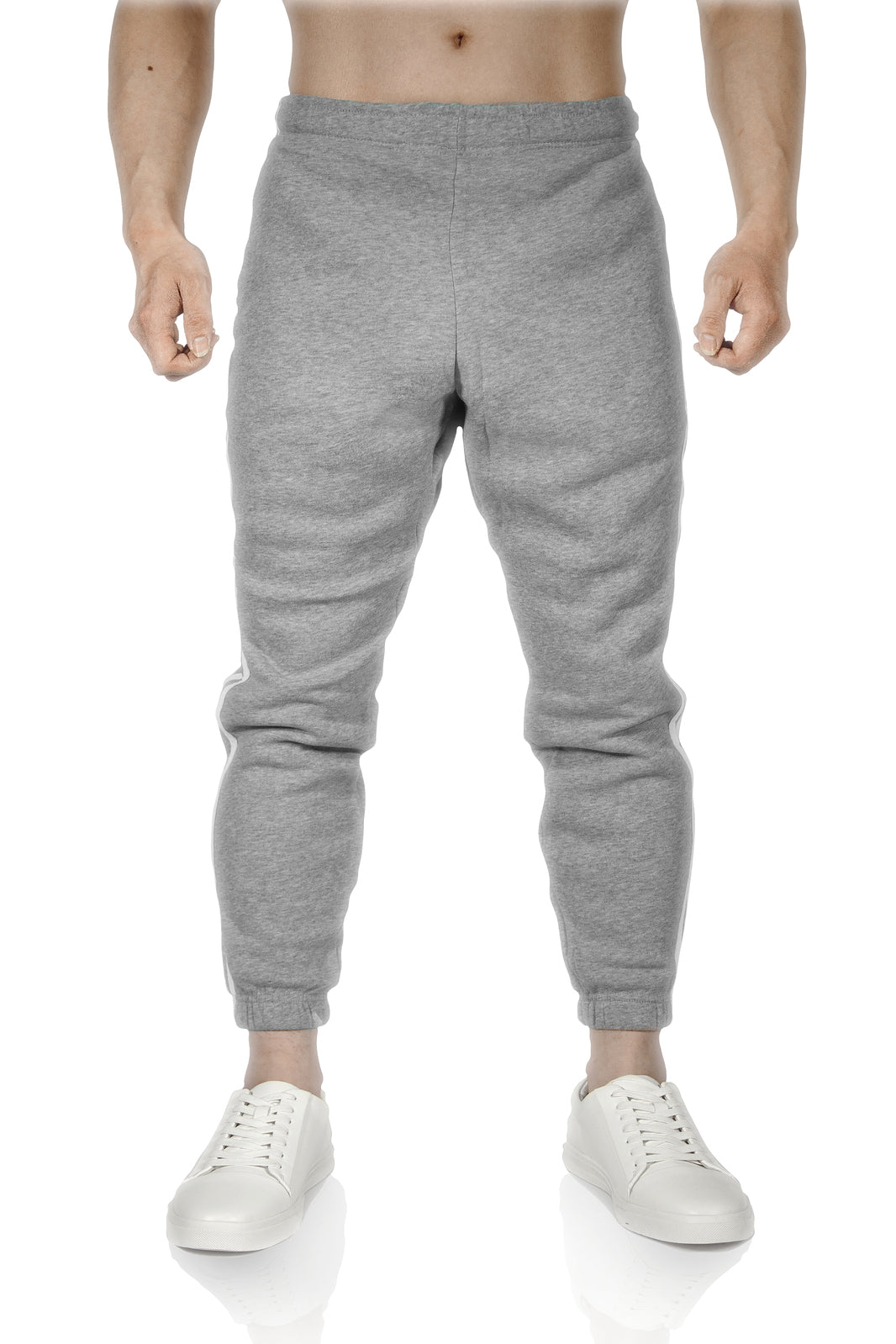 Mens Fleece Track Pants Skinny Joggers Slim Fit Sweatpants Gym - Grey Marle - S