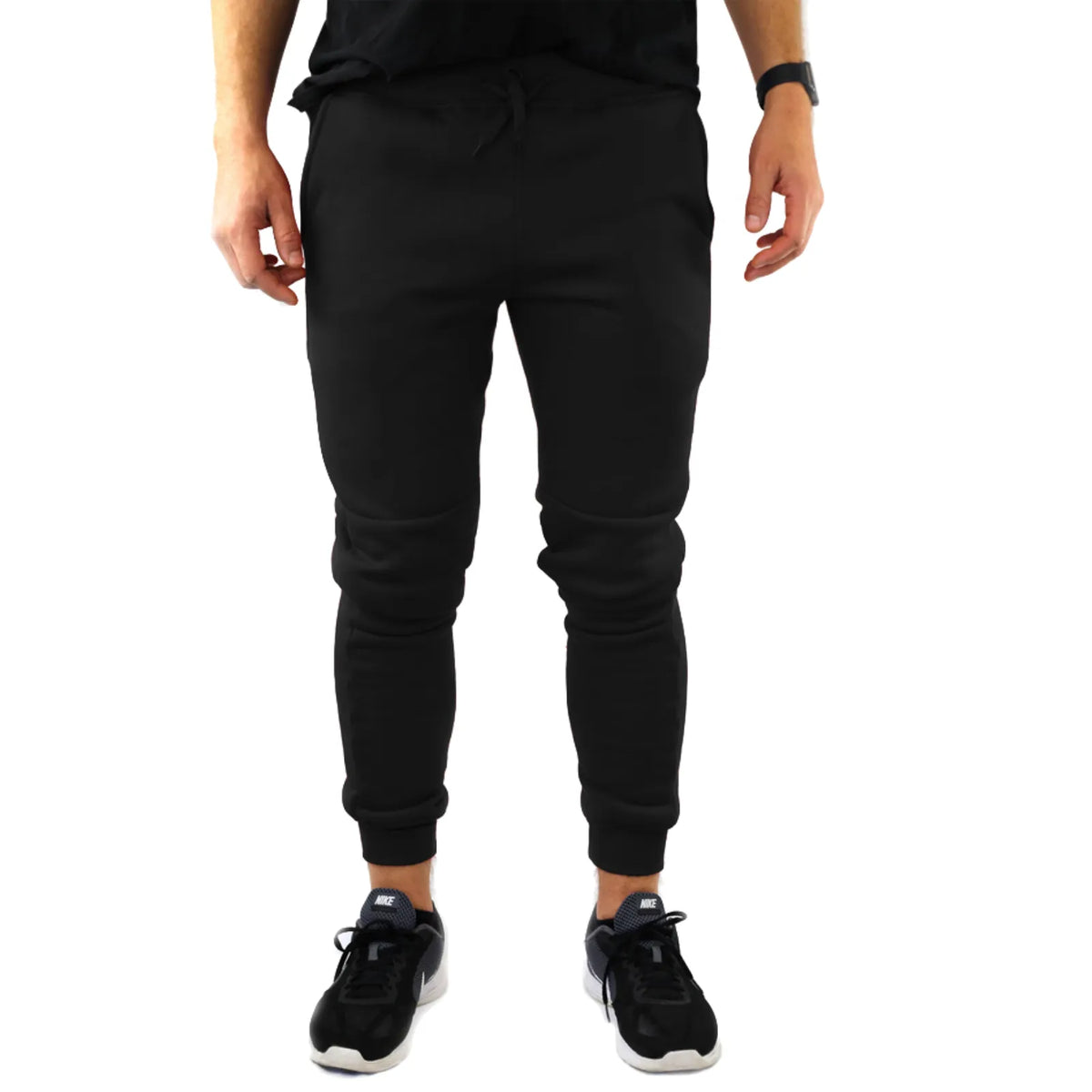 Mens Skinny Track Pants Joggers Trousers Gym Casual Sweat Cuffed Slim Trackies Fleece - Black - 3XL
