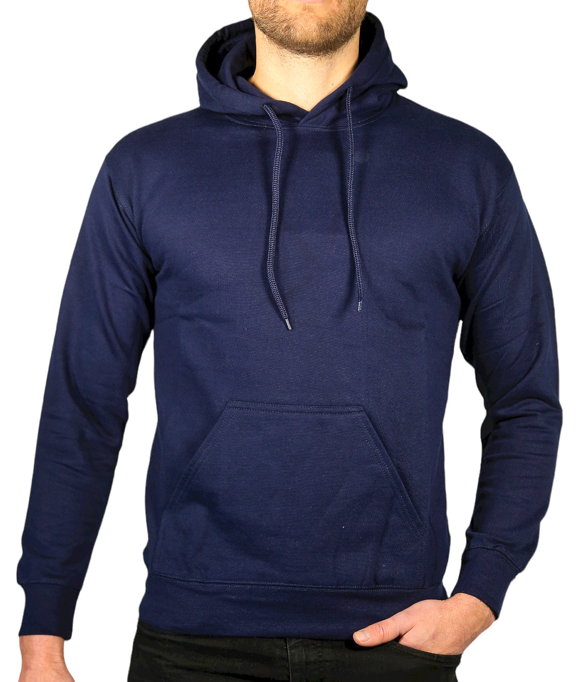 Mens Hoodie 100% Cotton Fleece Pullover Sweatshirt Warm Jumper - Navy - XL
