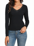 Womens Thermal Cotton Long Sleeve Spencer Tops Long Sleeve Underwear in Black - 20-22