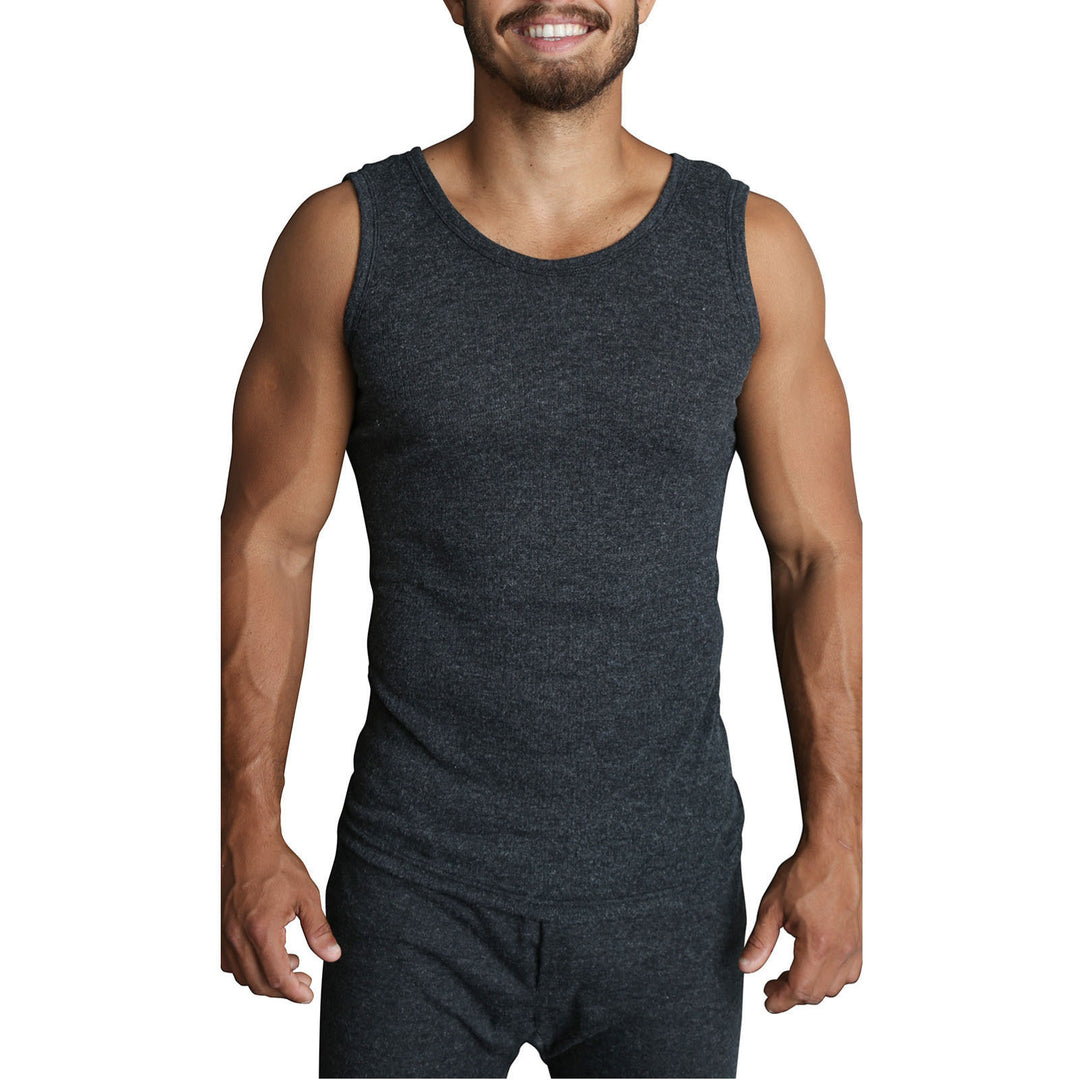 Mens THERMAL Merino Wool Blend Singlet Top Sleeveless Warm Underwear - Black - M