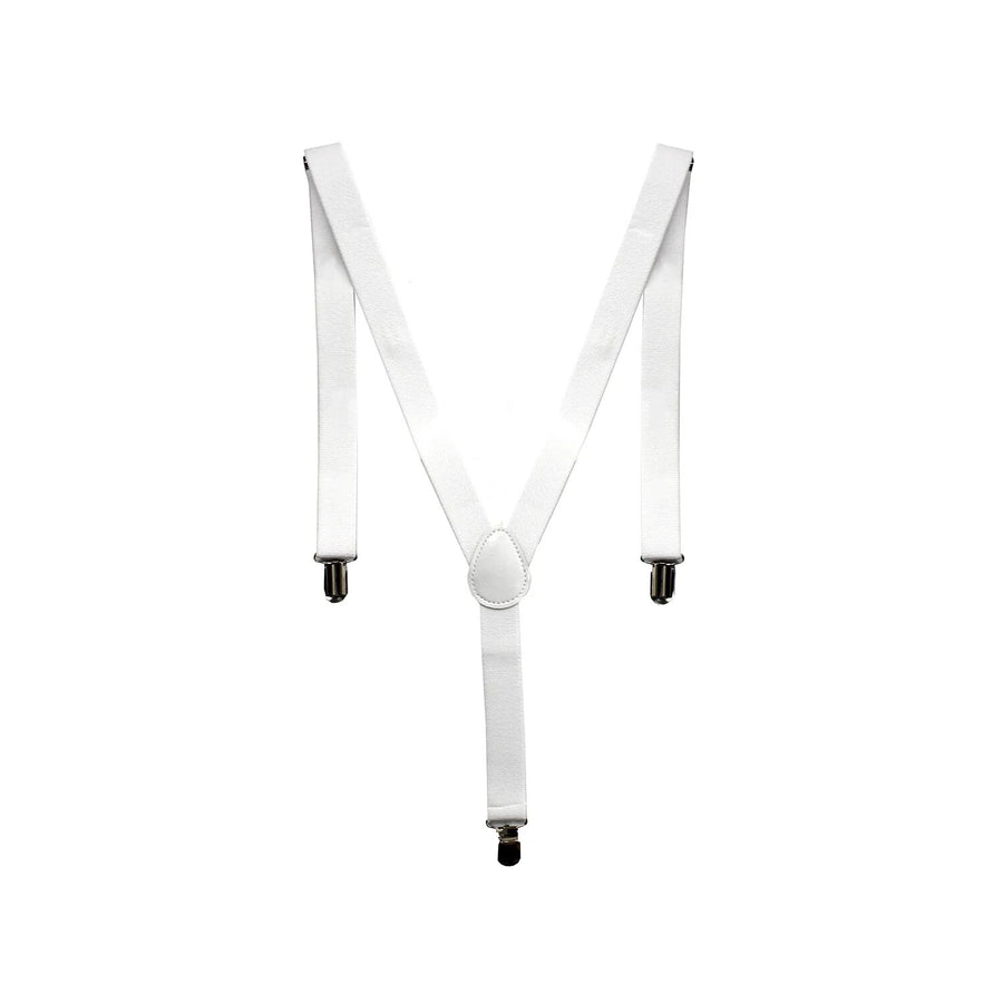 Mens Suspenders Braces Adjustable Strong Clip On Elastic Formal Wedding Slim - White