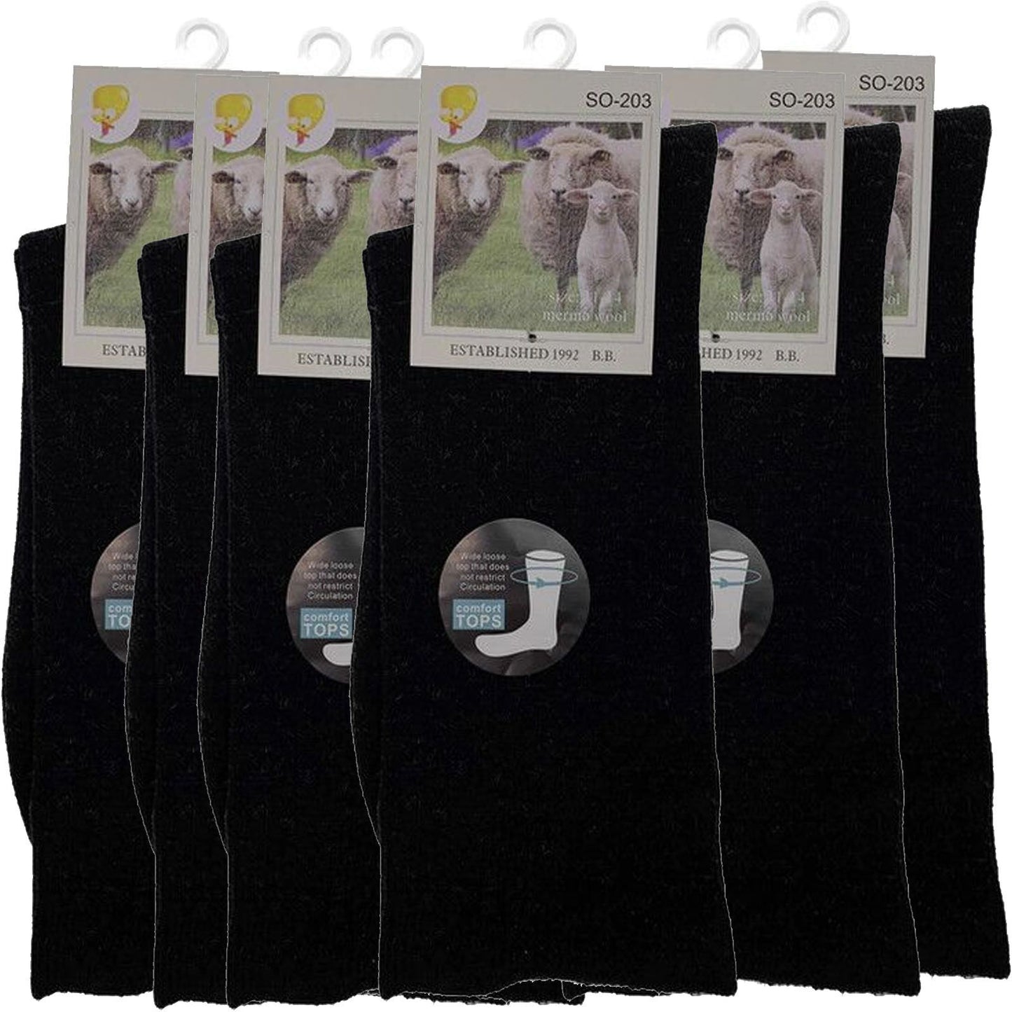 Merino Wool Mens Thermal Diabetic Socks Loose Top Circulation 6 Pairs - Black - 7-11