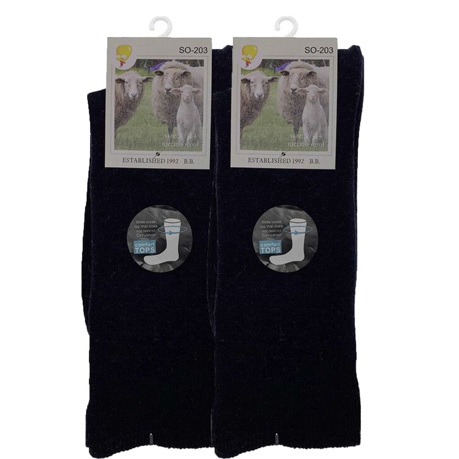 Merino Wool Mens Thermal Diabetic Socks Loose Top Circulation 2 Pairs - Navy - 7-11