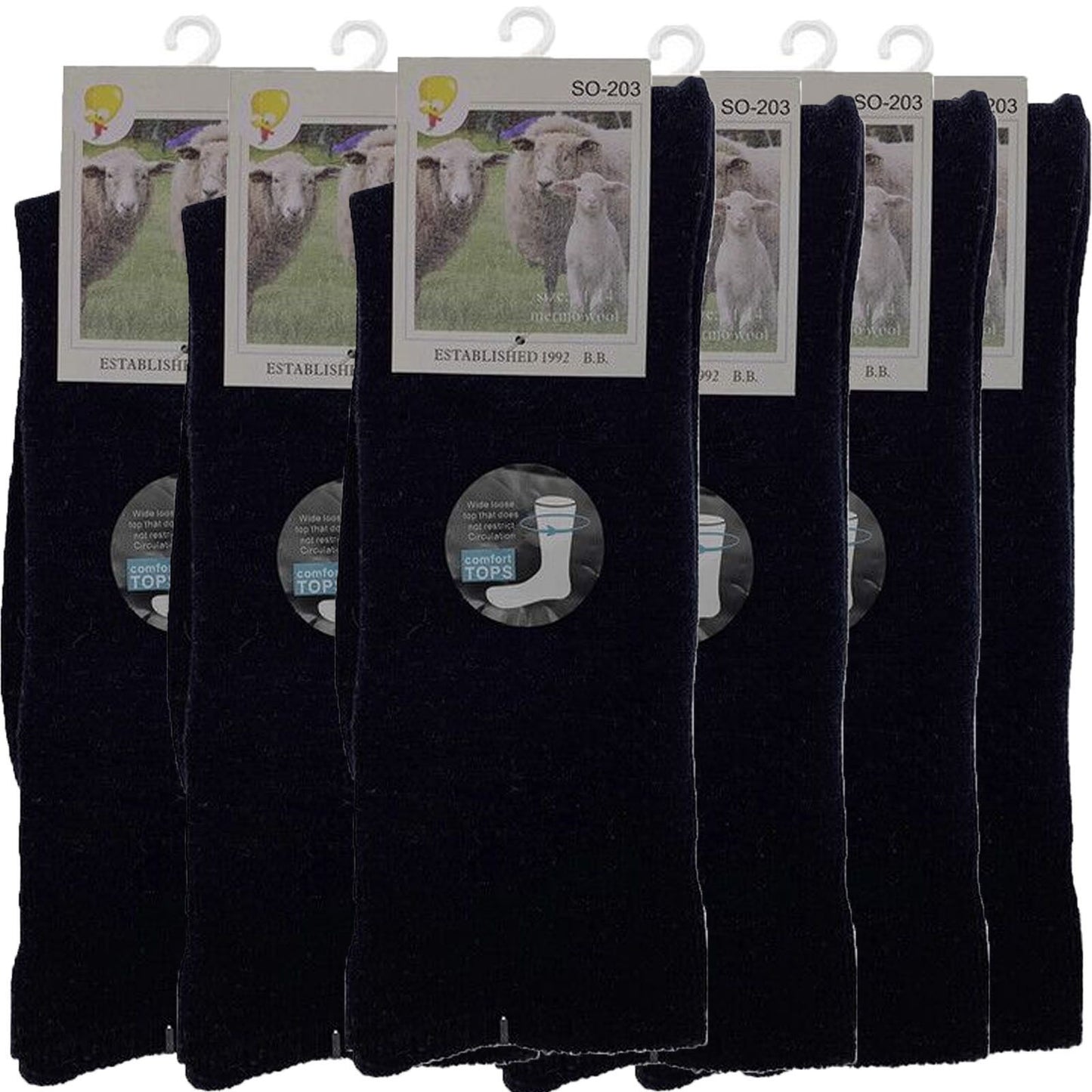 Merino Wool Mens Thermal Diabetic Socks Loose Top Circulation 6 Pairs - Navy - 7-11