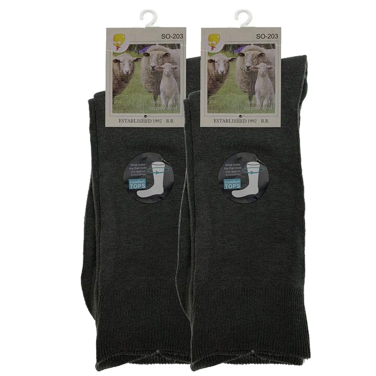 Merino Wool Mens Thermal Diabetic Socks Loose Top Circulation 2 Pairs - Grey - 2-8
