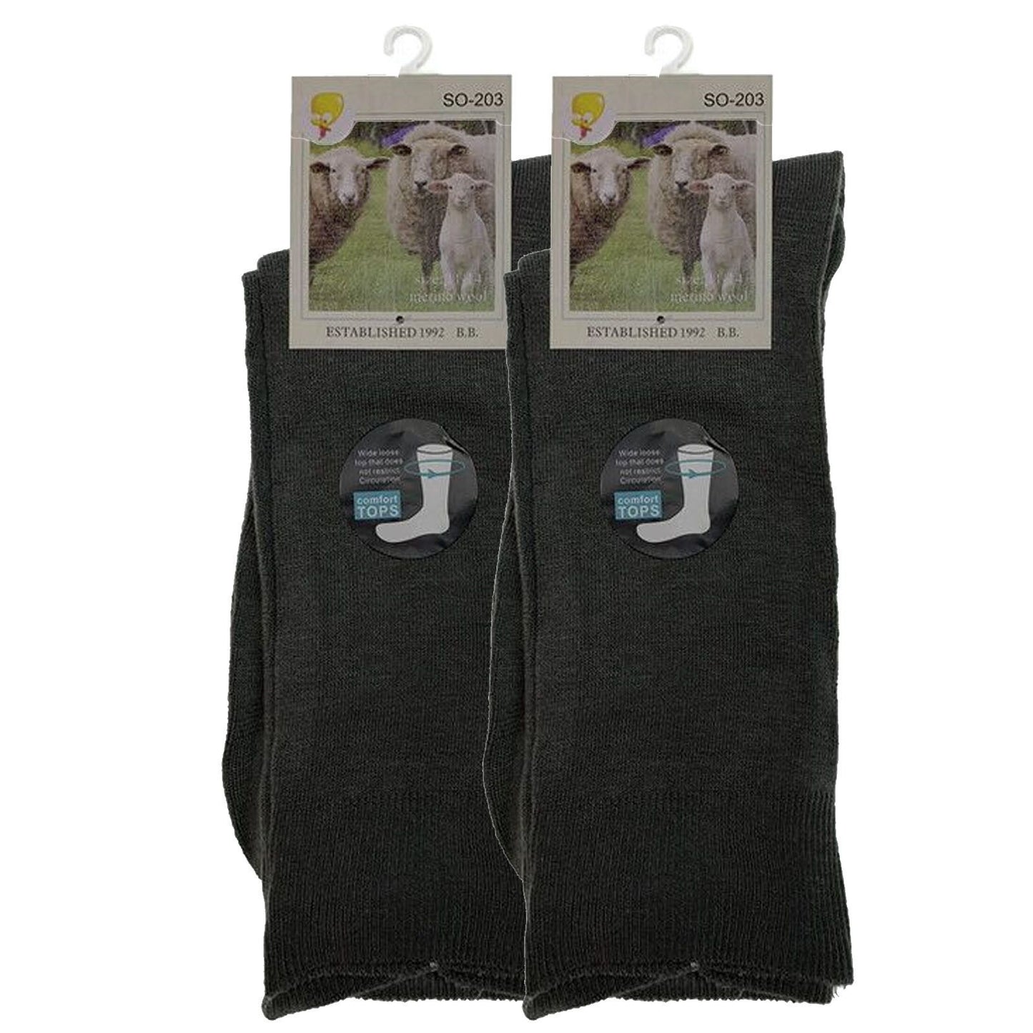 Merino Wool Mens Thermal Diabetic Socks Loose Top Circulation 2 Pairs - Grey - 11-14
